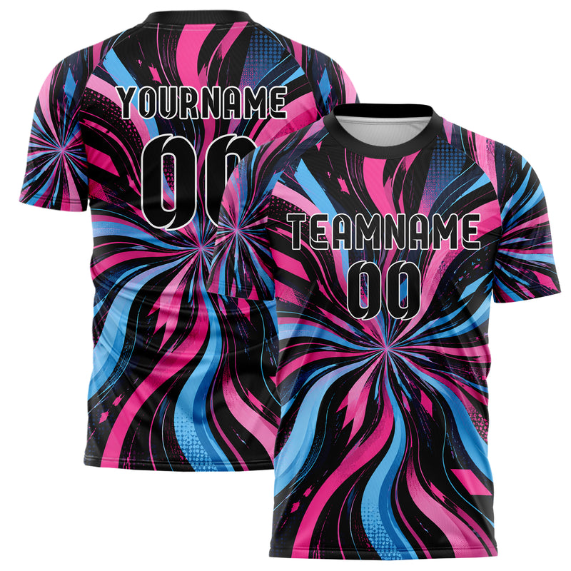 Schwarz lebendiges abstrakte Linien wavy Parallel Curves Design 12-0566 individuelles Fußballtrikot main