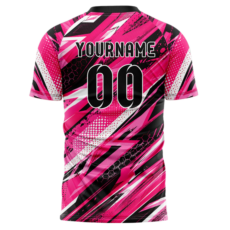 Hot Pink lebendiges abstrakte Linien diagonale Streamlines Design 12-0403 individuelles Fußballtrikot back
