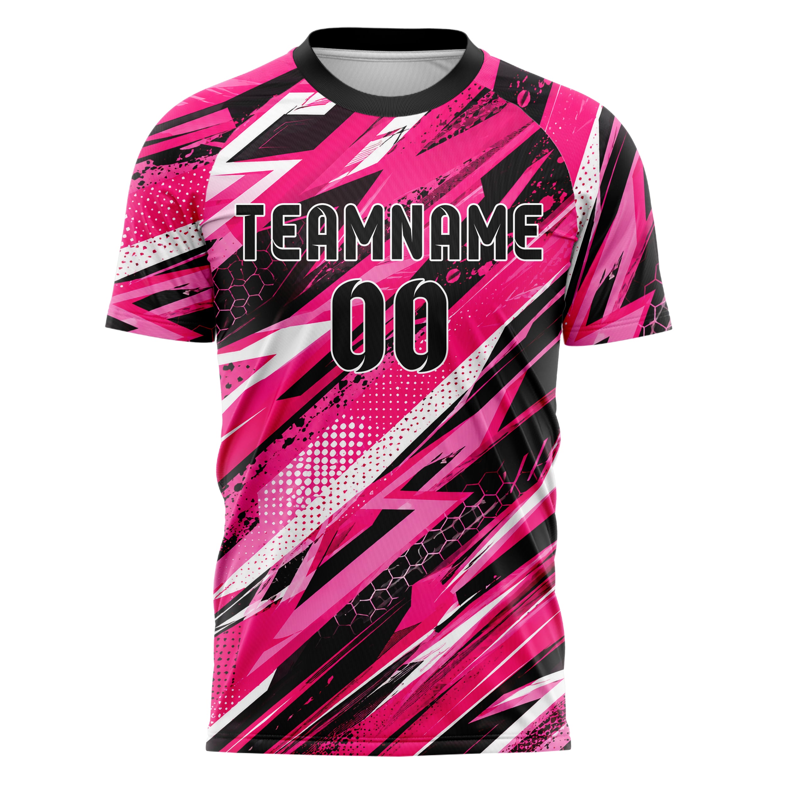 Hot Pink lebendiges abstrakte Linien diagonale Streamlines Design 12-0403 individuelles Fußballtrikot front