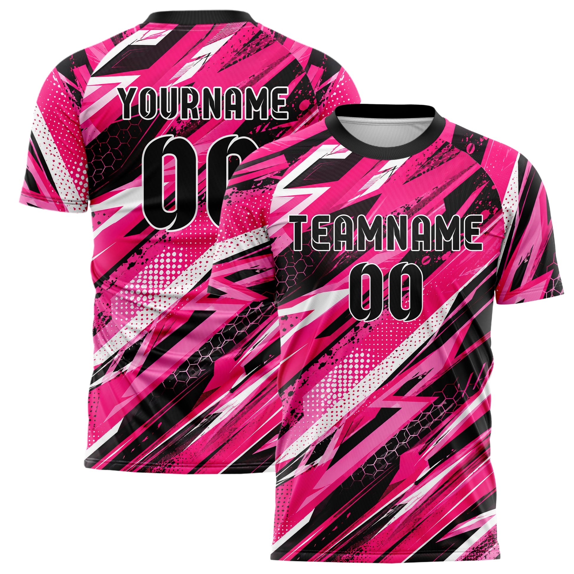 Hot Pink lebendiges abstrakte Linien diagonale Streamlines Design 12-0403 individuelles Fußballtrikot main
