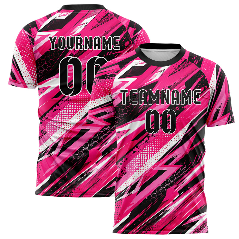 Hot Pink lebendiges abstrakte Linien diagonale Streamlines Design 12-0403 individuelles Fußballtrikot main