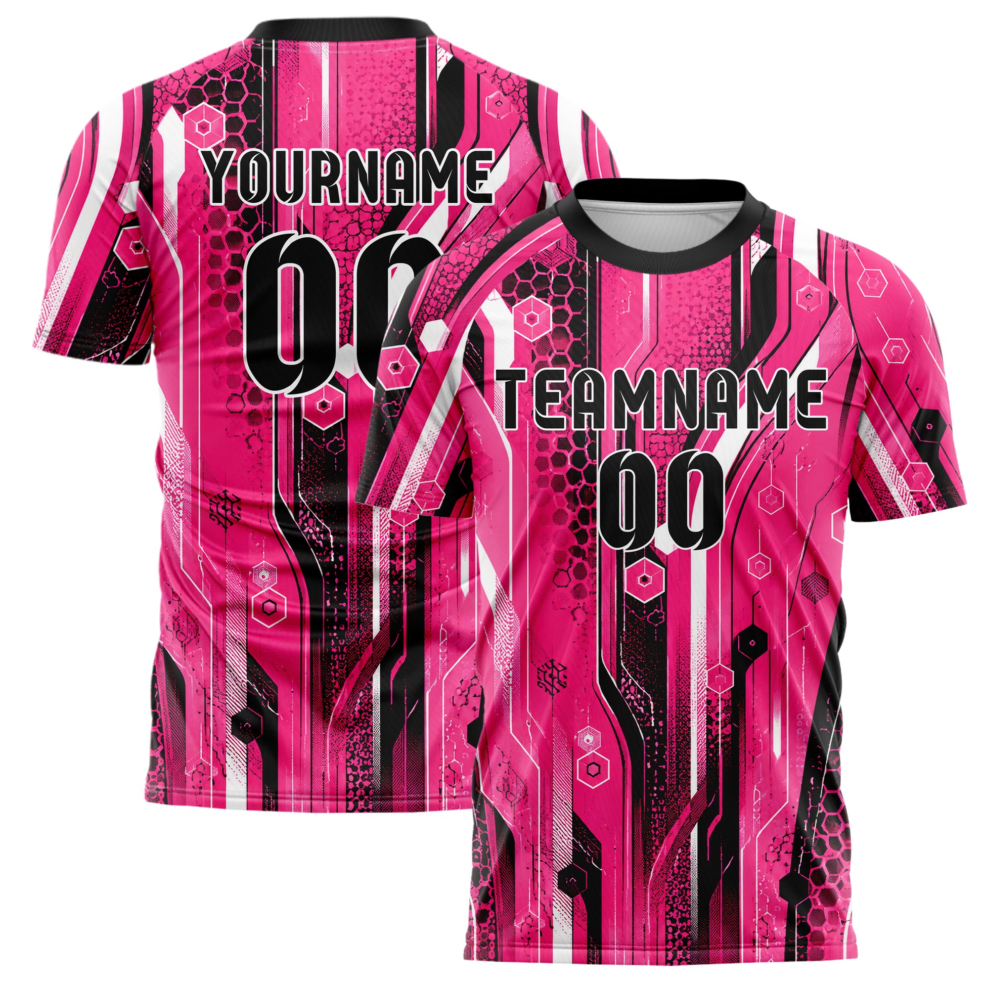 Hot Pink lebendiges abstrakte Linien Hexagons Curve Lines Design 12-0229 individuelles Fußballtrikot main