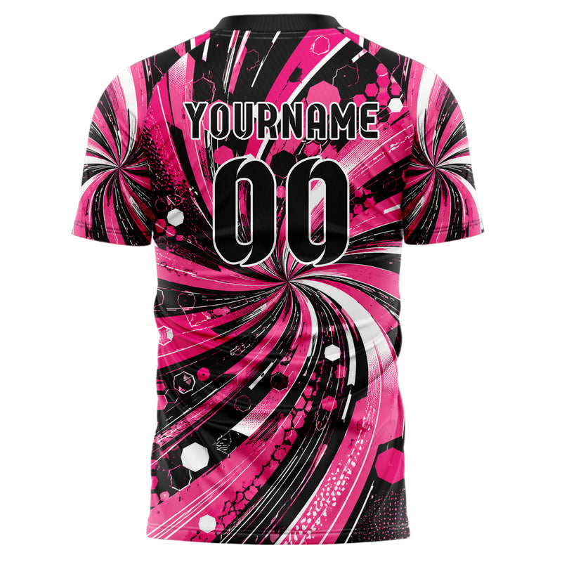 Hot Pink lebendiges abstrakte Linien Hexagons Curve Lines Design 12-0301 individuelles Fußballtrikot back