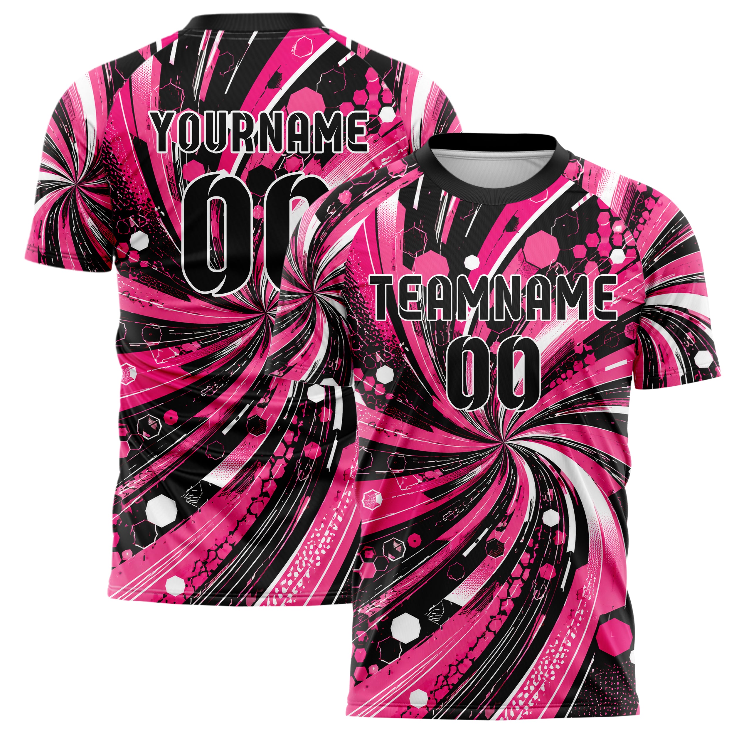 Hot Pink lebendiges abstrakte Linien Hexagons Curve Lines Design 12-0301 individuelles Fußballtrikot main