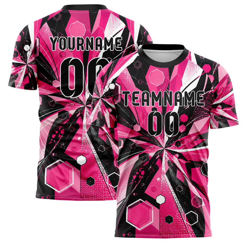 Hot Pink lebendiges abstrakte Linien Hexagons Curve Lines Design 12-0325 individuelles Fußballtrikot main