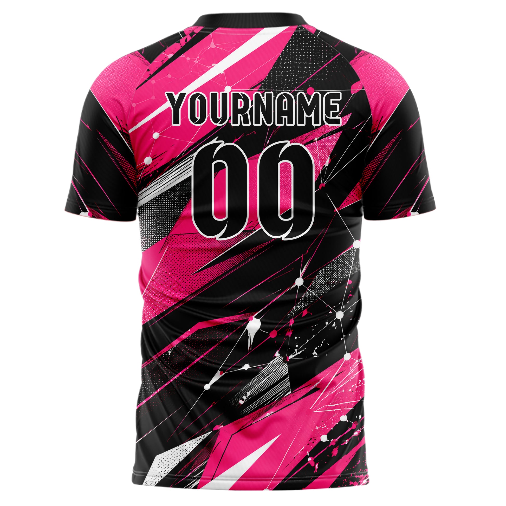Hot Pink lebendiges abstrakte Linien Network Web Design 12-0103 individuelles Fußballtrikot back