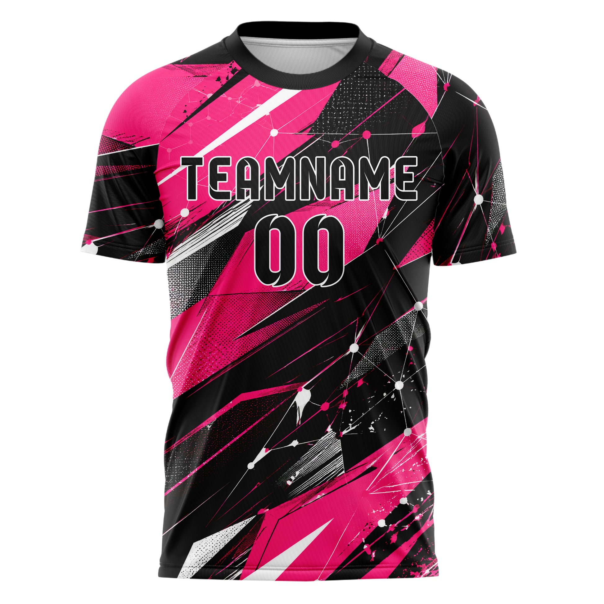 Hot Pink lebendiges abstrakte Linien Network Web Design 12-0103 individuelles Fußballtrikot front