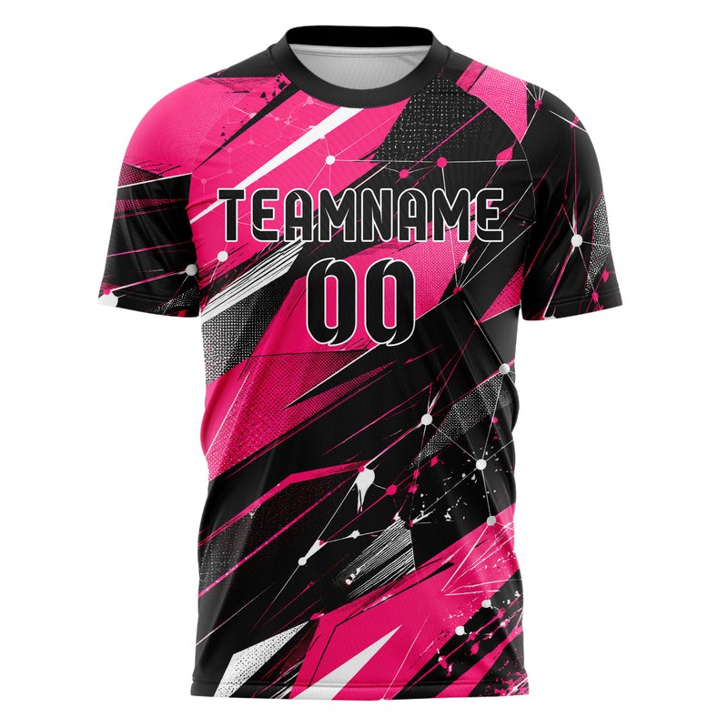 Hot Pink lebendiges abstrakte Linien Network Web Design 12-0103 individuelles Fußballtrikot front