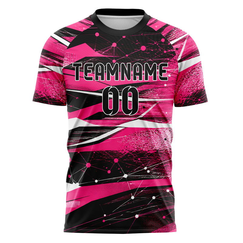 Hot Pink lebendiges abstrakte Linien Network Web Design 12-0247 individuelles Fußballtrikot front