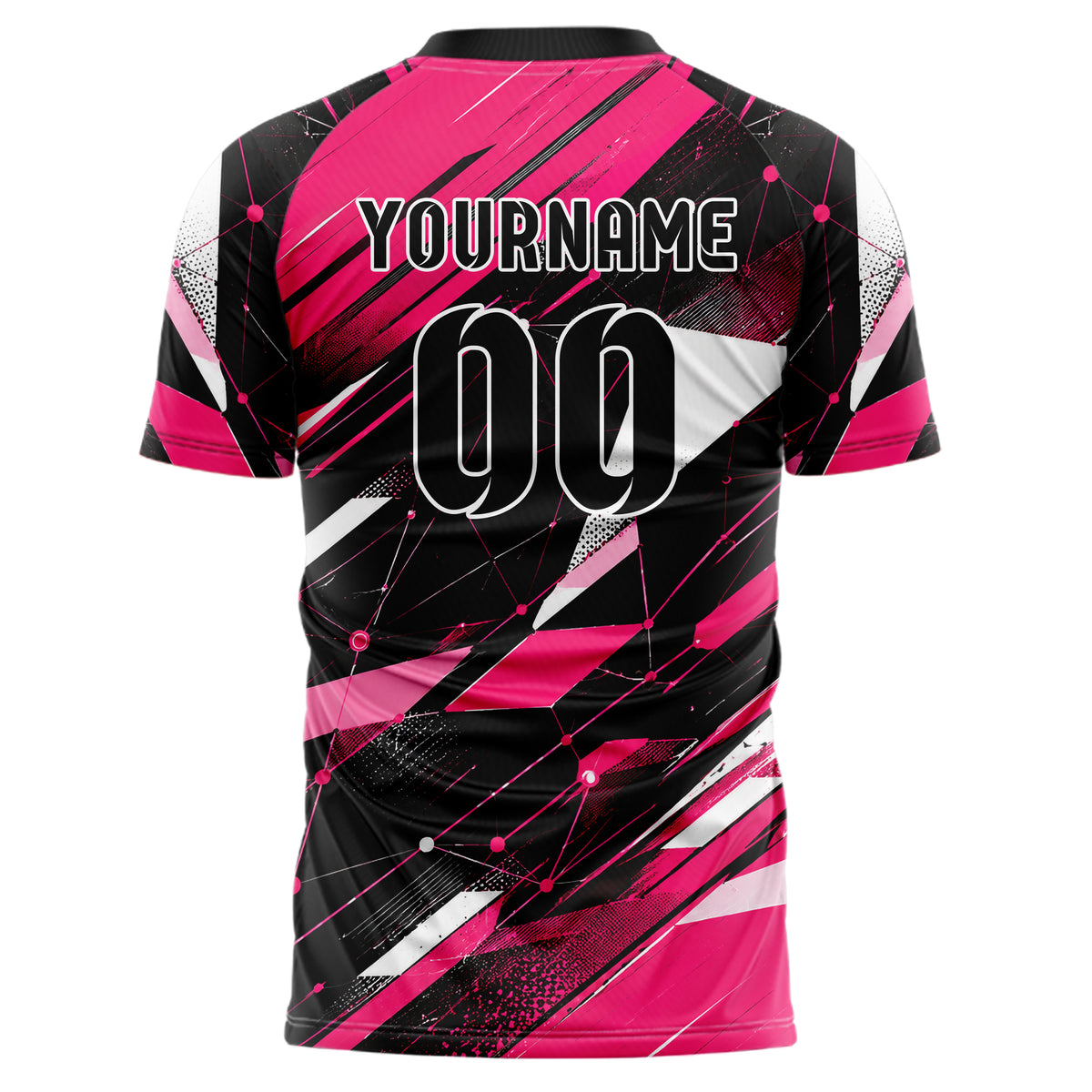 Hot Pink lebendiges abstrakte Linien Network Web Design 12-0391 individuelles Fußballtrikot back