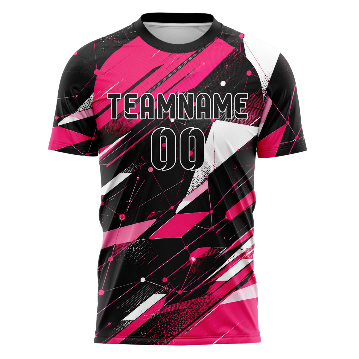 Hot Pink lebendiges abstrakte Linien Network Web Design 12-0391 individuelles Fußballtrikot front