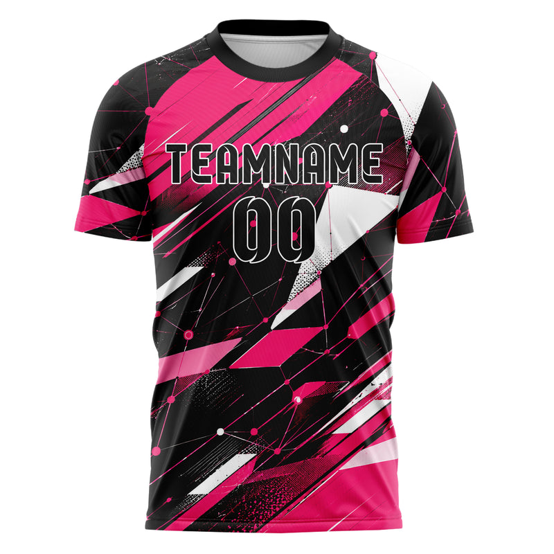 Hot Pink lebendiges abstrakte Linien Network Web Design 12-0391 individuelles Fußballtrikot front