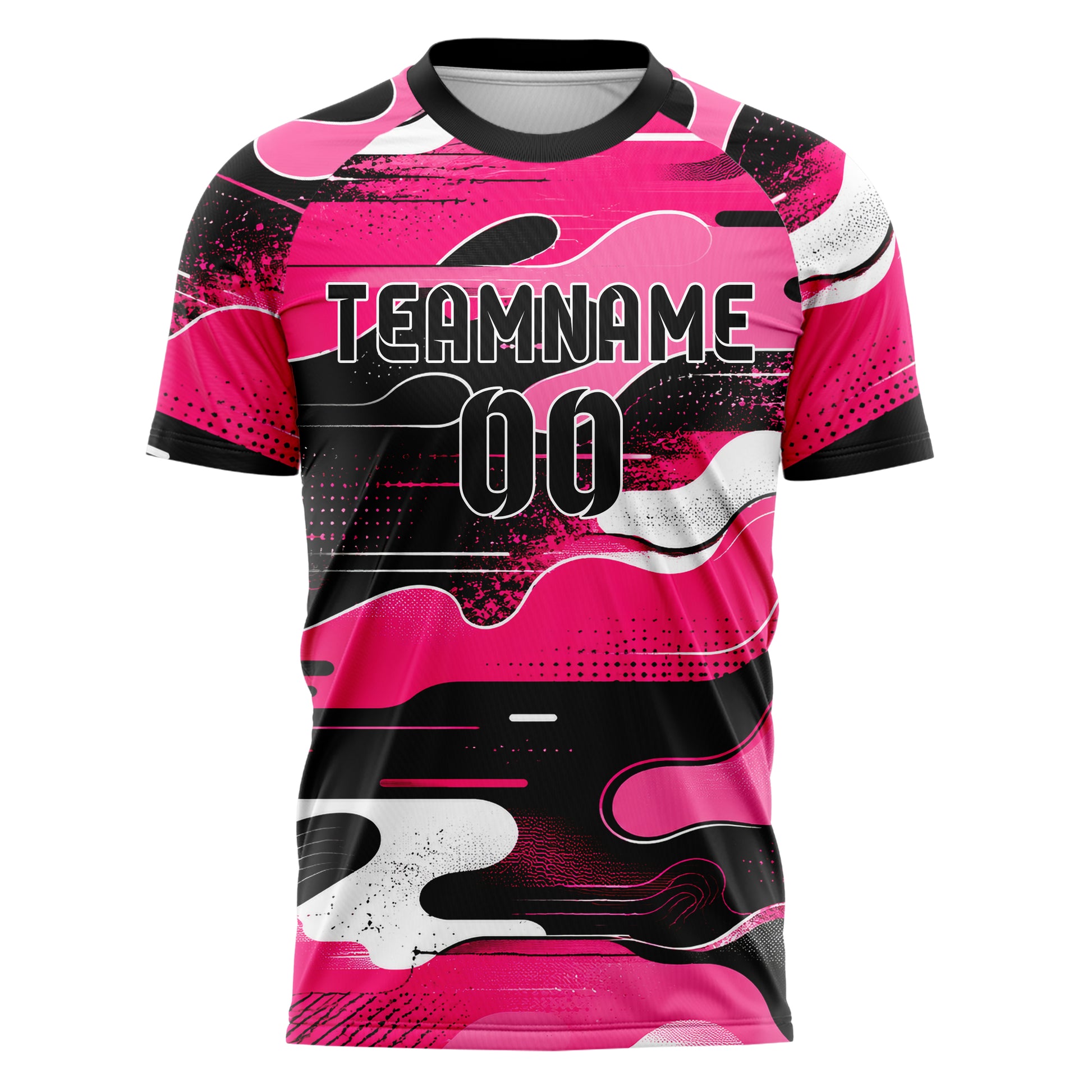 Hot Pink lebendiges abstrakte Linien Organic Blobs Outline Design 12-0148 individuelles Fußballtrikot front