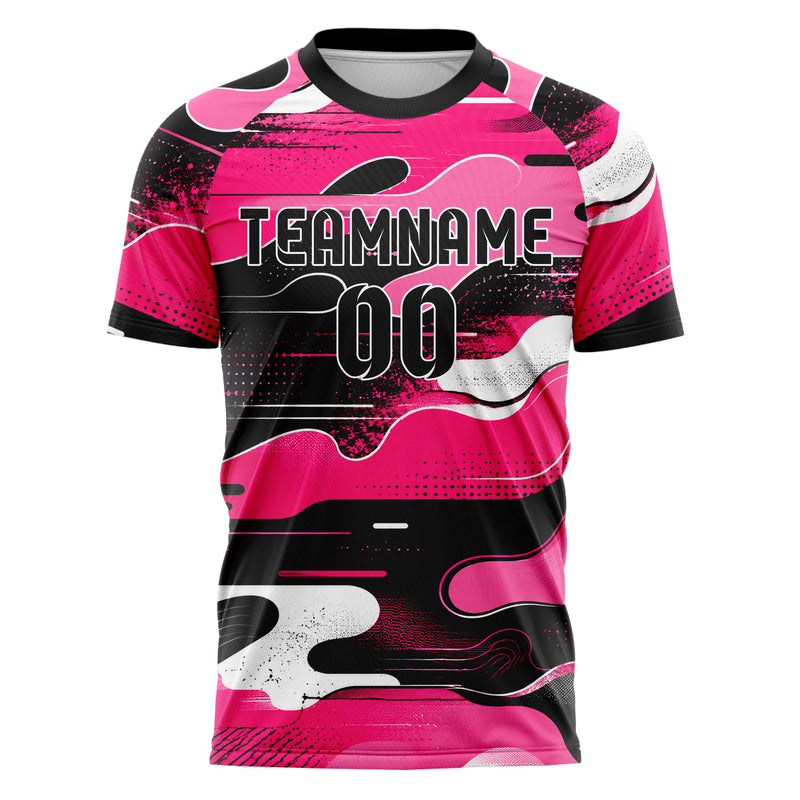Hot Pink lebendiges abstrakte Linien Organic Blobs Outline Design 12-0148 individuelles Fußballtrikot front