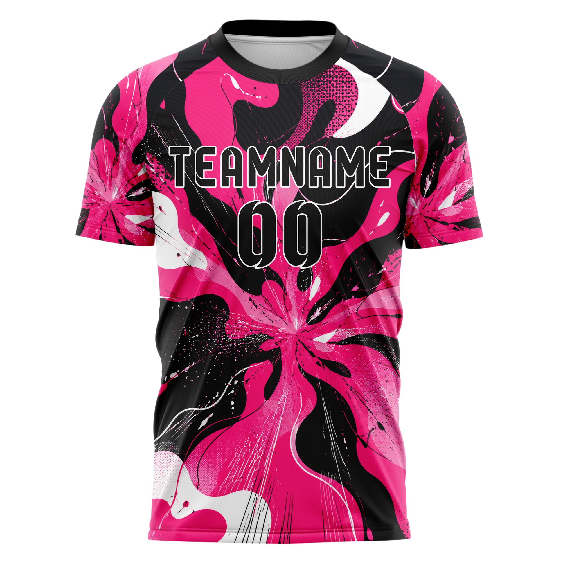 Hot Pink lebendiges abstrakte Linien Organic Blobs Outline Design 12-0460 individuelles Fußballtrikot front