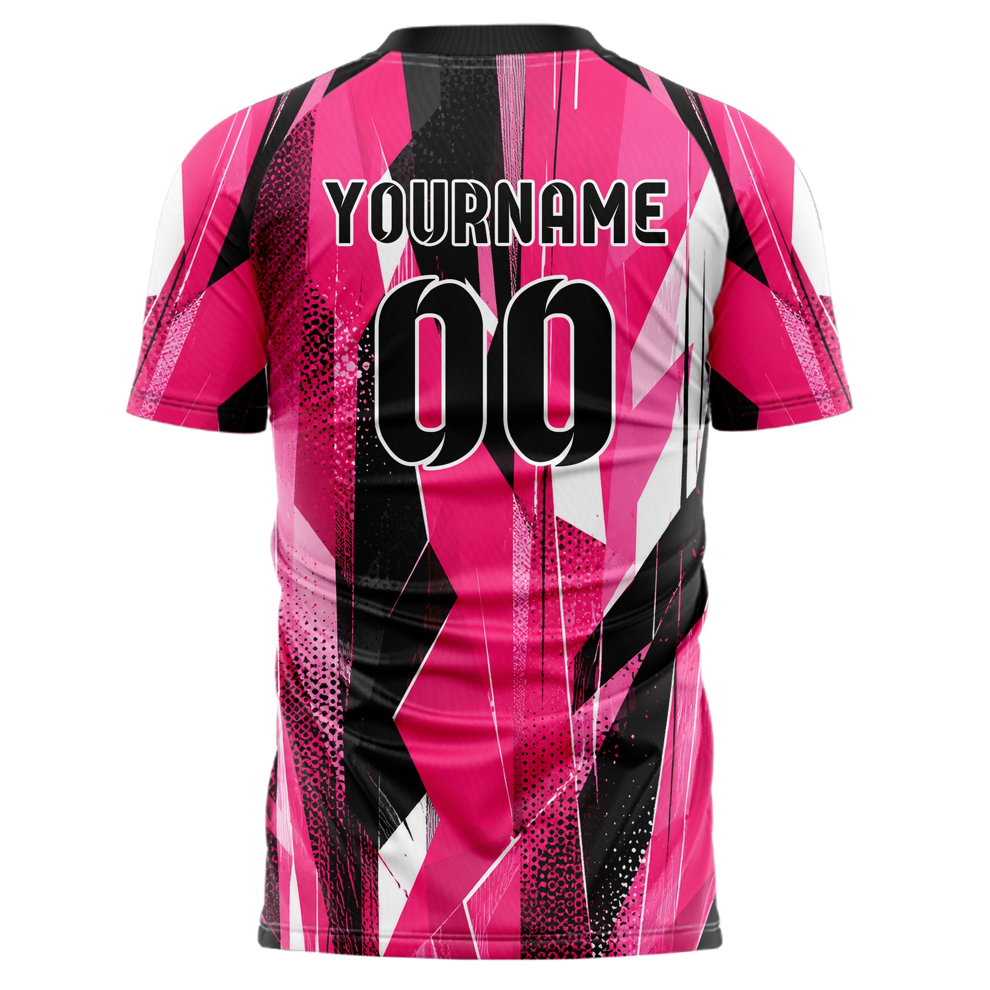 Hot Pink lebendiges abstrakte Linien Polygon Shards Design 12-0418 individuelles Fußballtrikot back
