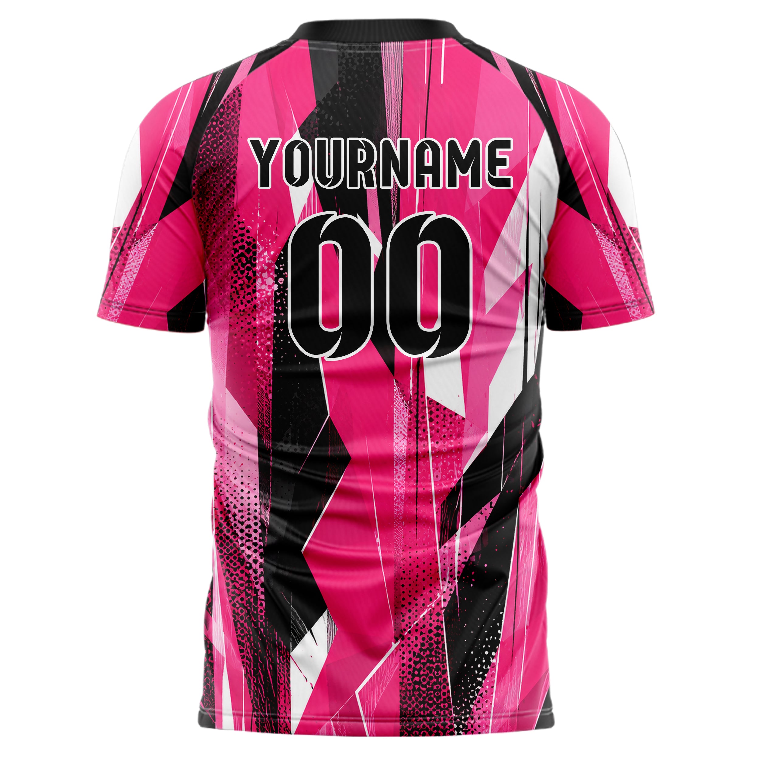 Hot Pink lebendiges abstrakte Linien Polygon Shards Design 12-0418 individuelles Fußballtrikot back