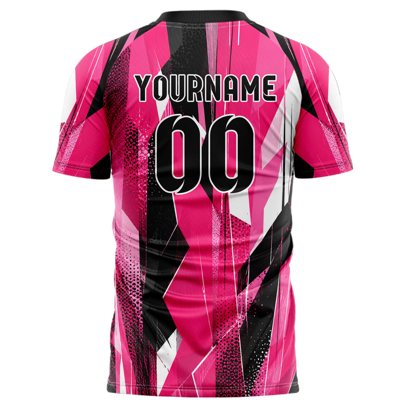 Hot Pink lebendiges abstrakte Linien Polygon Shards Design 12-0418 individuelles Fußballtrikot back