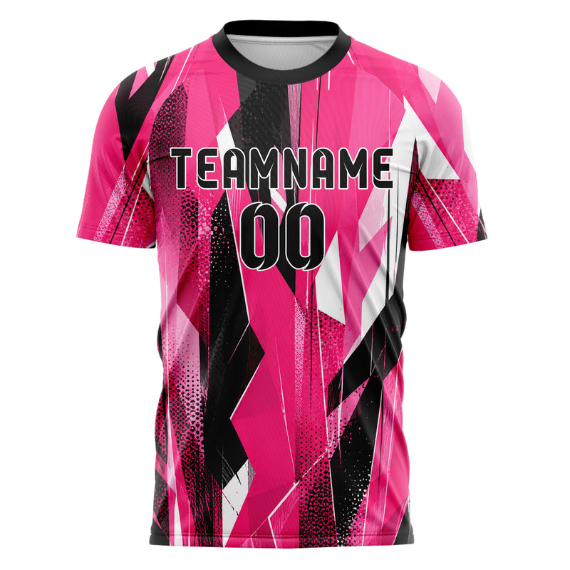Hot Pink lebendiges abstrakte Linien Polygon Shards Design 12-0418 individuelles Fußballtrikot front