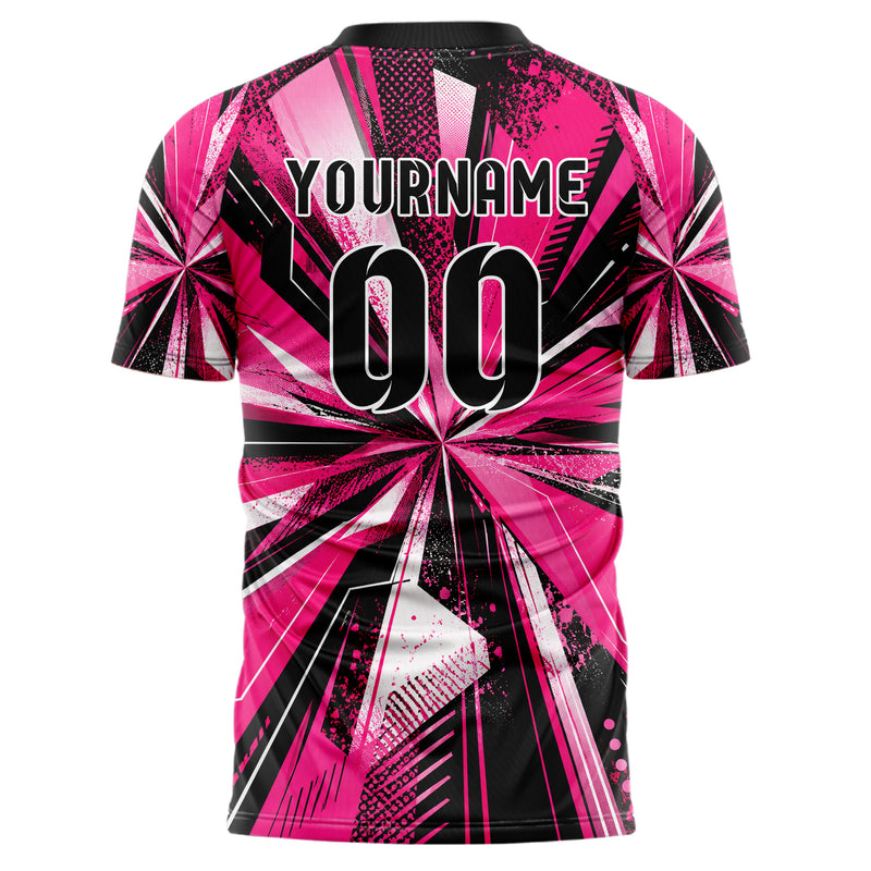 Hot Pink lebendiges abstrakte Linien Speckles Line Accents Design 12-0112 individuelles Fußballtrikot back