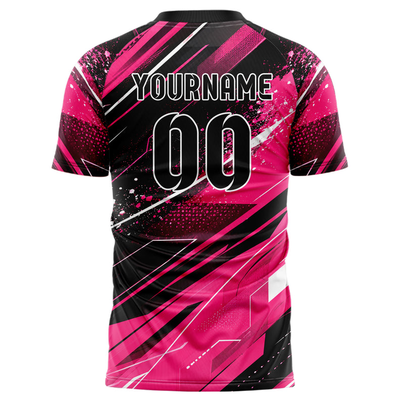 Hot Pink lebendiges abstrakte Linien Speckles Line Accents Design 12-0208 individuelles Fußballtrikot back