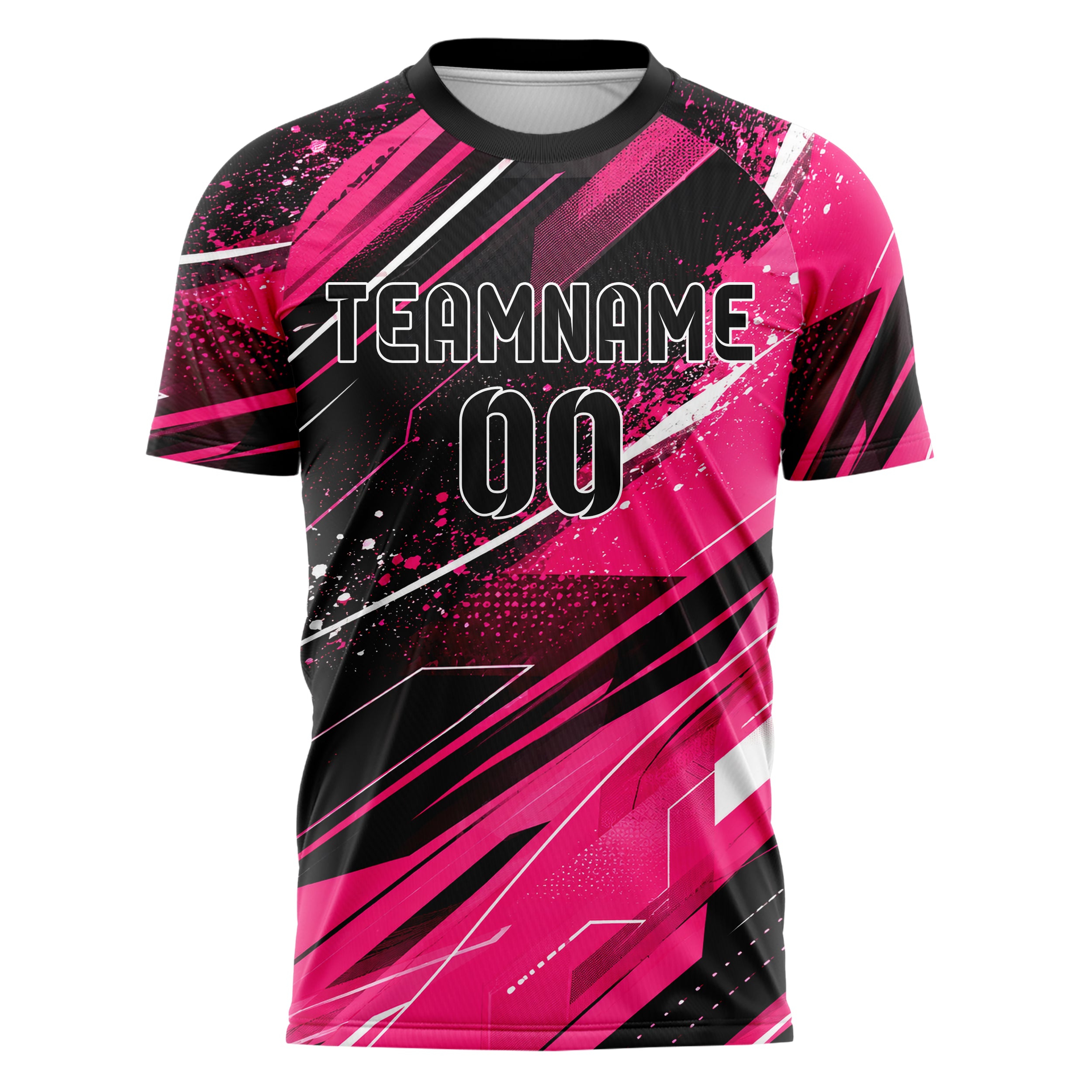 Hot Pink lebendiges abstrakte Linien Speckles Line Accents Design 12-0208 individuelles Fußballtrikot front