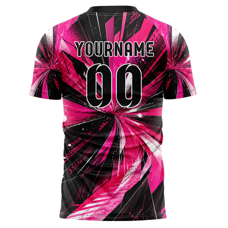 Hot Pink lebendiges abstrakte Linien Speckles Line Accents Design 12-0328 individuelles Fußballtrikot back