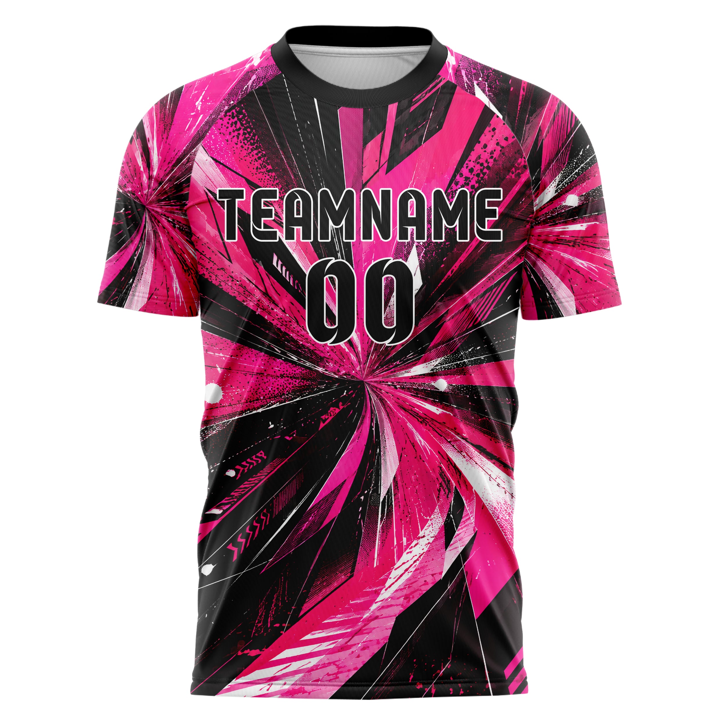 Hot Pink lebendiges abstrakte Linien Speckles Line Accents Design 12-0328 individuelles Fußballtrikot front