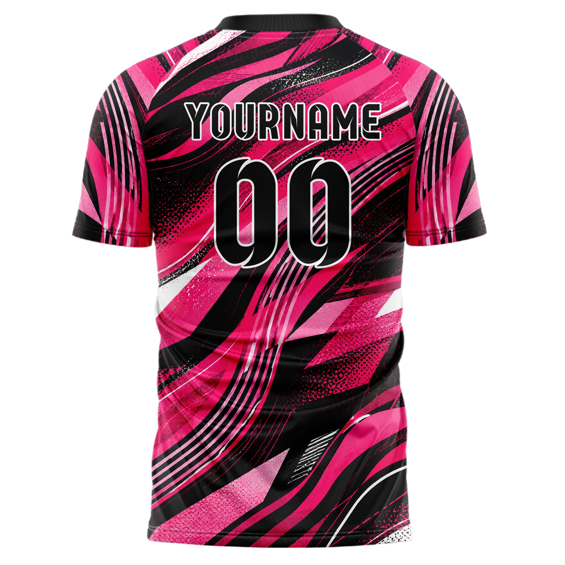 Hot Pink lebendiges abstrakte Linien wavy Parallel Curves Design 12-0046 individuelles Fußballtrikot back