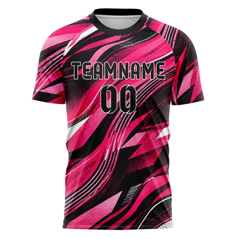 Hot Pink lebendiges abstrakte Linien wavy Parallel Curves Design 12-0046 individuelles Fußballtrikot front