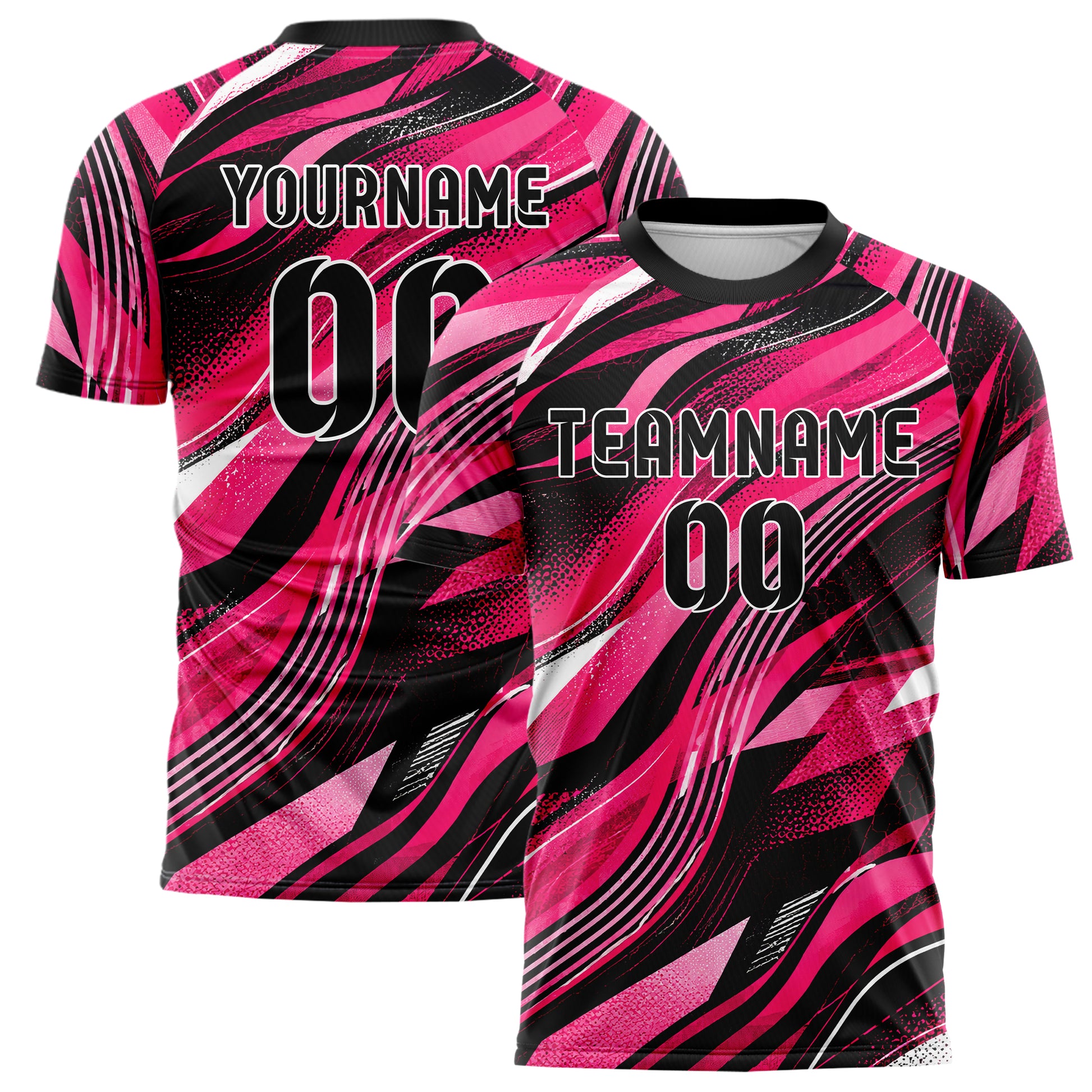 Hot Pink lebendiges abstrakte Linien wavy Parallel Curves Design 12-0046 individuelles Fußballtrikot main