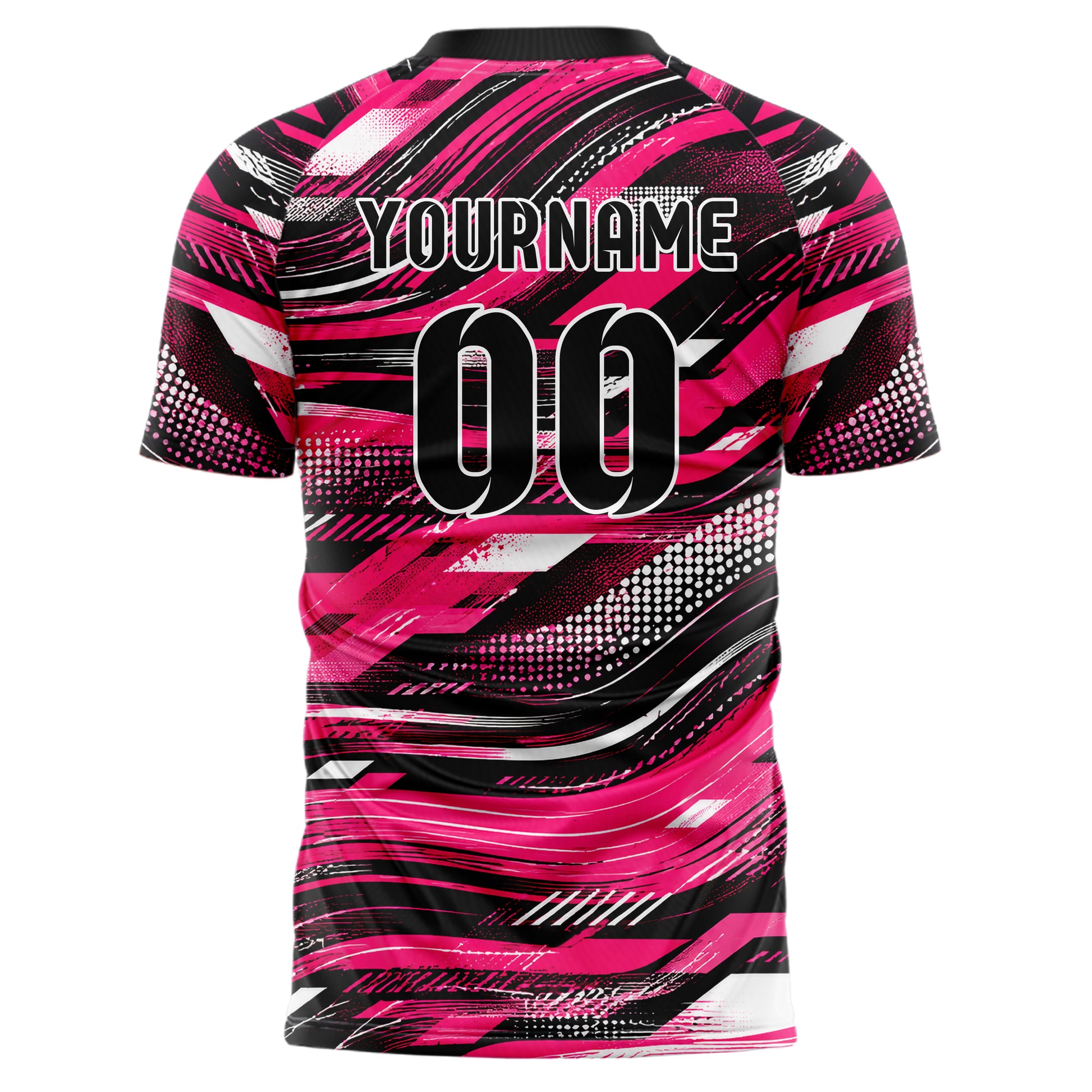 Hot Pink lebendiges abstrakte Linien wavy Parallel Curves Design 12-0094 individuelles Fußballtrikot back