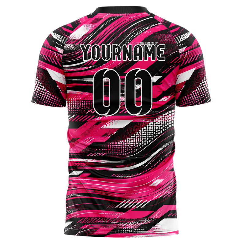 Hot Pink lebendiges abstrakte Linien wavy Parallel Curves Design 12-0094 individuelles Fußballtrikot back