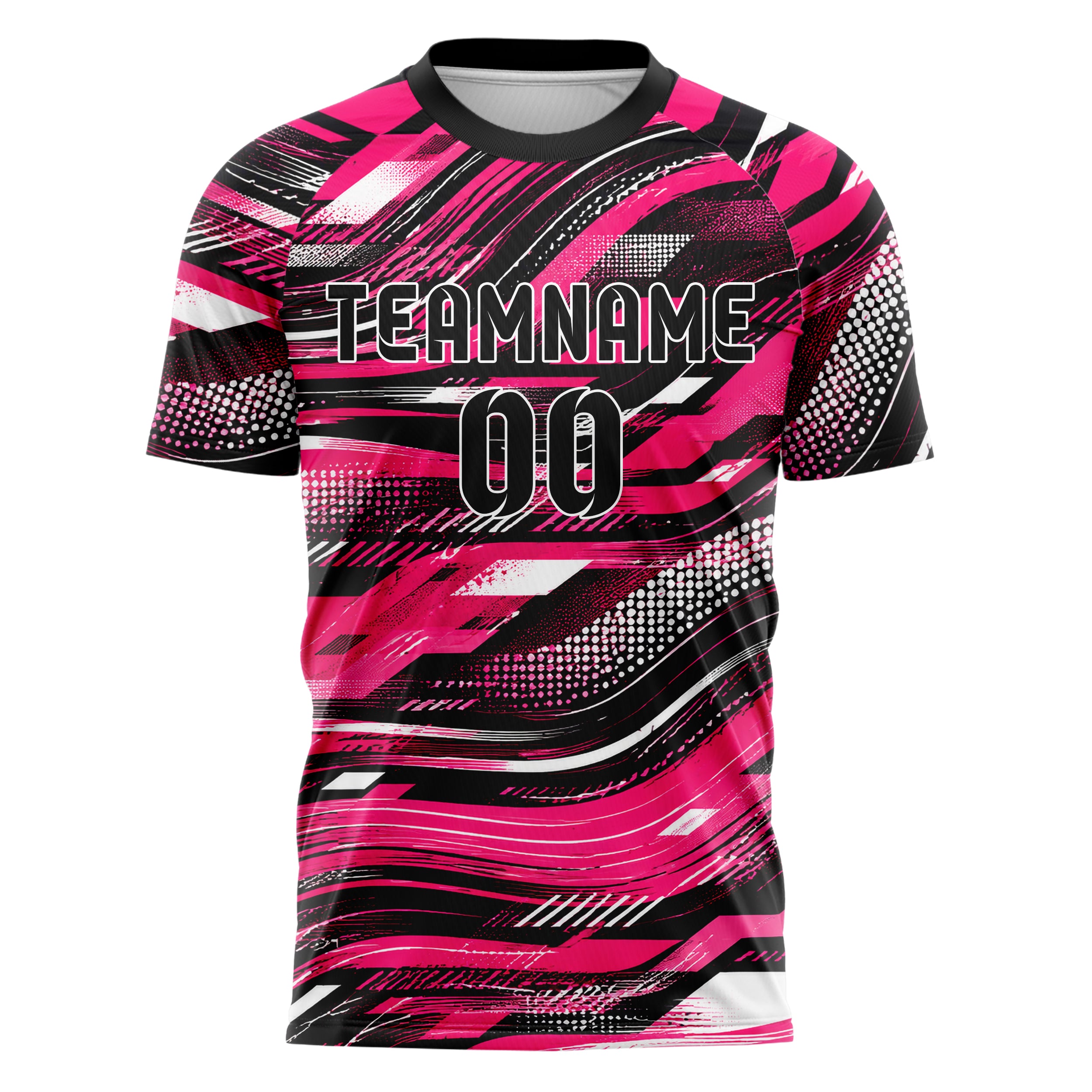 Hot Pink lebendiges abstrakte Linien wavy Parallel Curves Design 12-0094 individuelles Fußballtrikot front