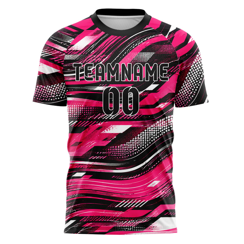 Hot Pink lebendiges abstrakte Linien wavy Parallel Curves Design 12-0094 individuelles Fußballtrikot front