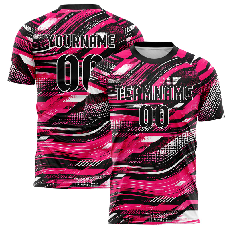 Hot Pink lebendiges abstrakte Linien wavy Parallel Curves Design 12-0094 individuelles Fußballtrikot main