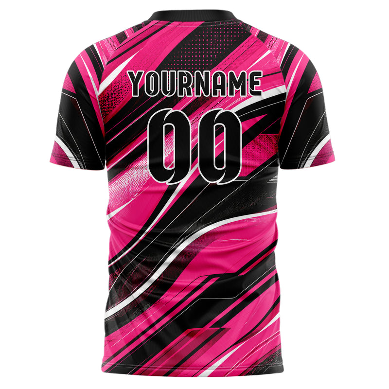 Hot Pink lebendiges abstrakte Linien wavy Parallel Curves Design 12-0358 individuelles Fußballtrikot back