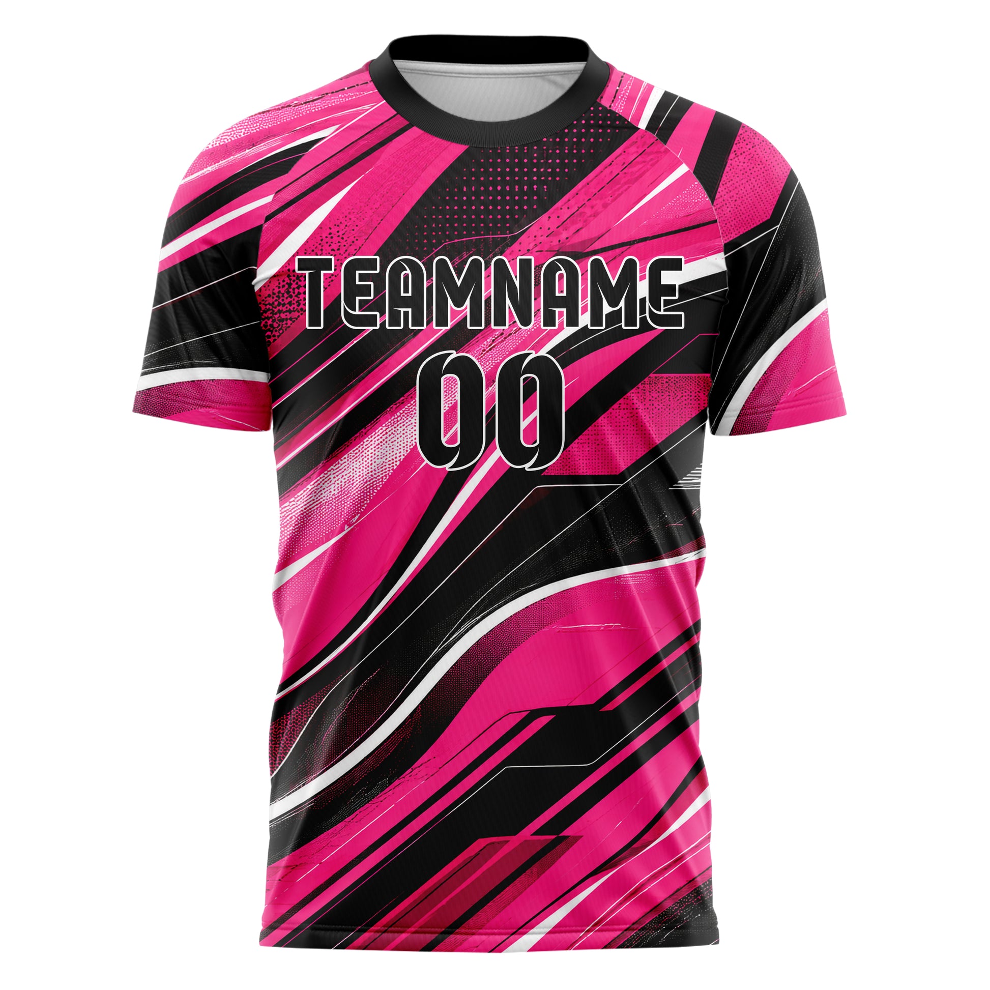 Hot Pink lebendiges abstrakte Linien wavy Parallel Curves Design 12-0358 individuelles Fußballtrikot front