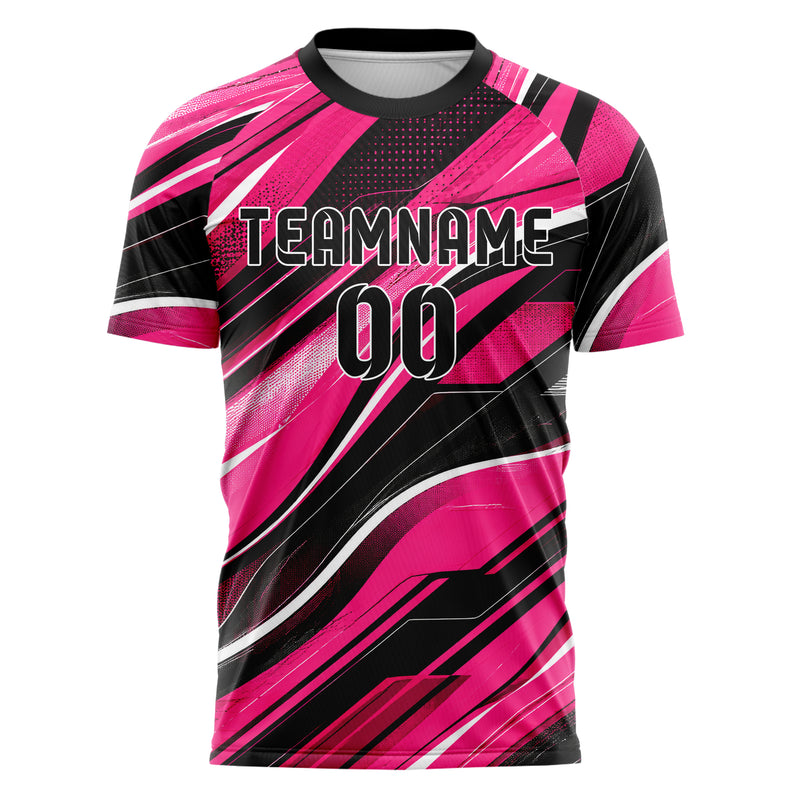 Hot Pink lebendiges abstrakte Linien wavy Parallel Curves Design 12-0358 individuelles Fußballtrikot front