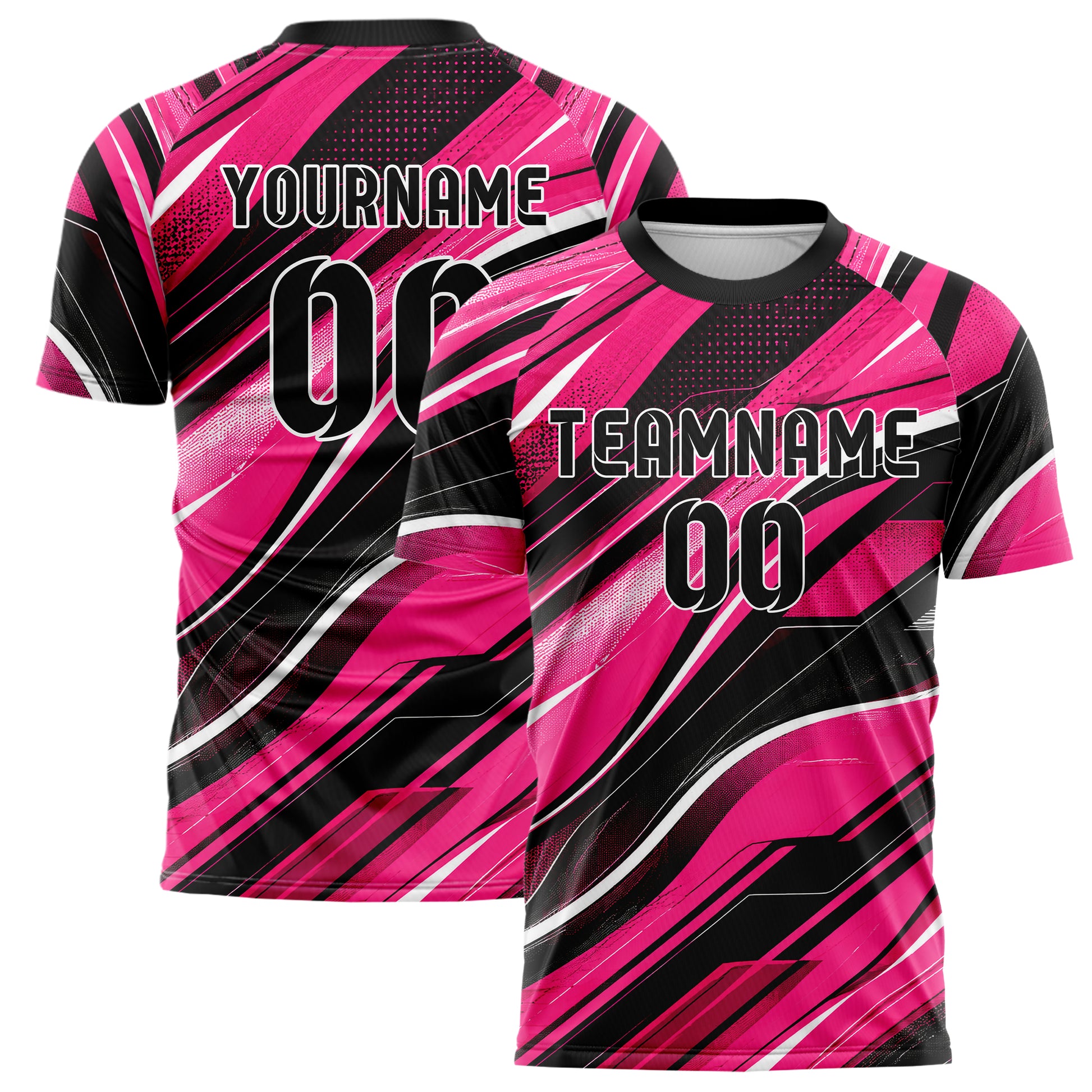 Hot Pink lebendiges abstrakte Linien wavy Parallel Curves Design 12-0358 individuelles Fußballtrikot main