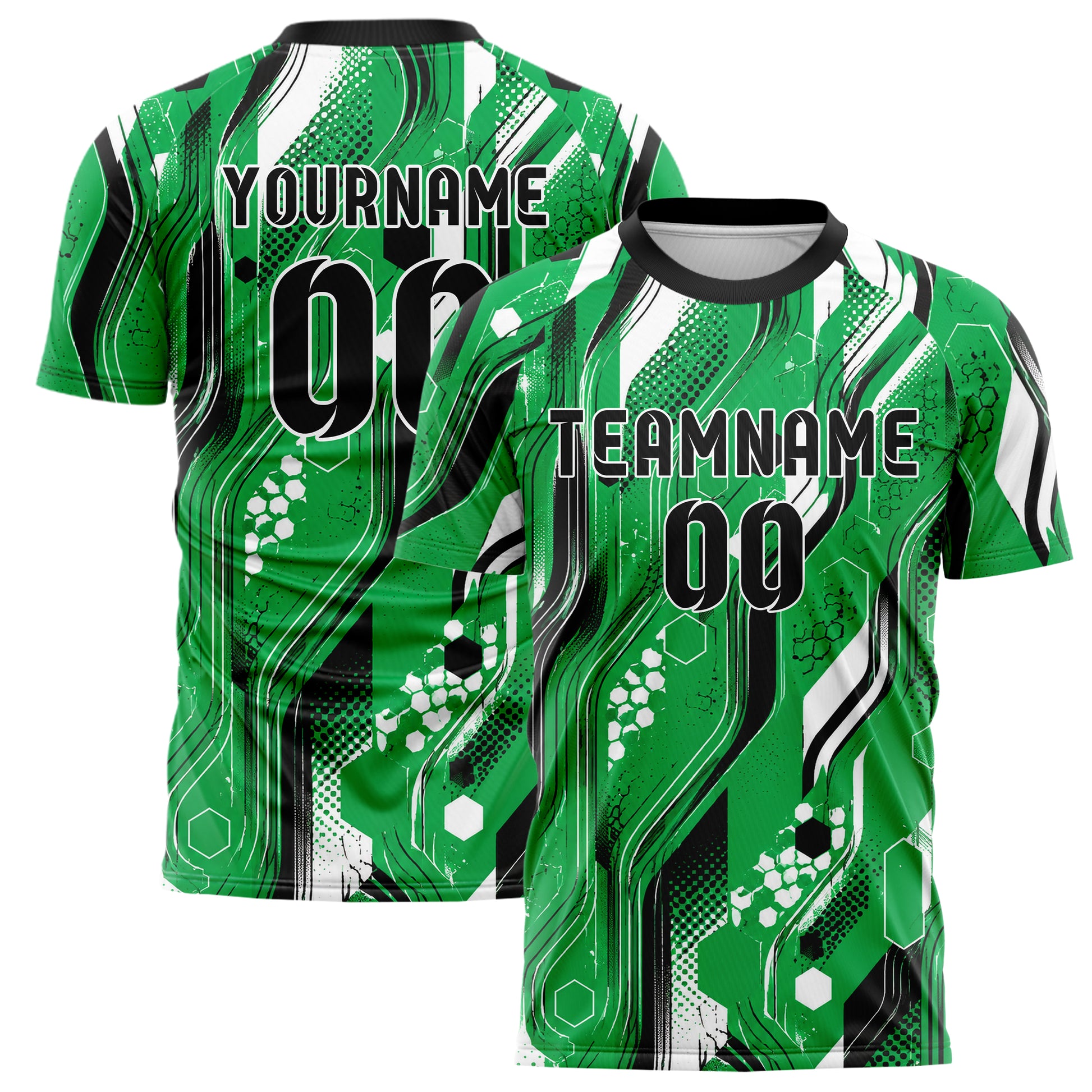 Kellygruen klassisches abstrakte Linien Hexagons Curve Lines Design 12-0445 individuelles Fußballtrikot main