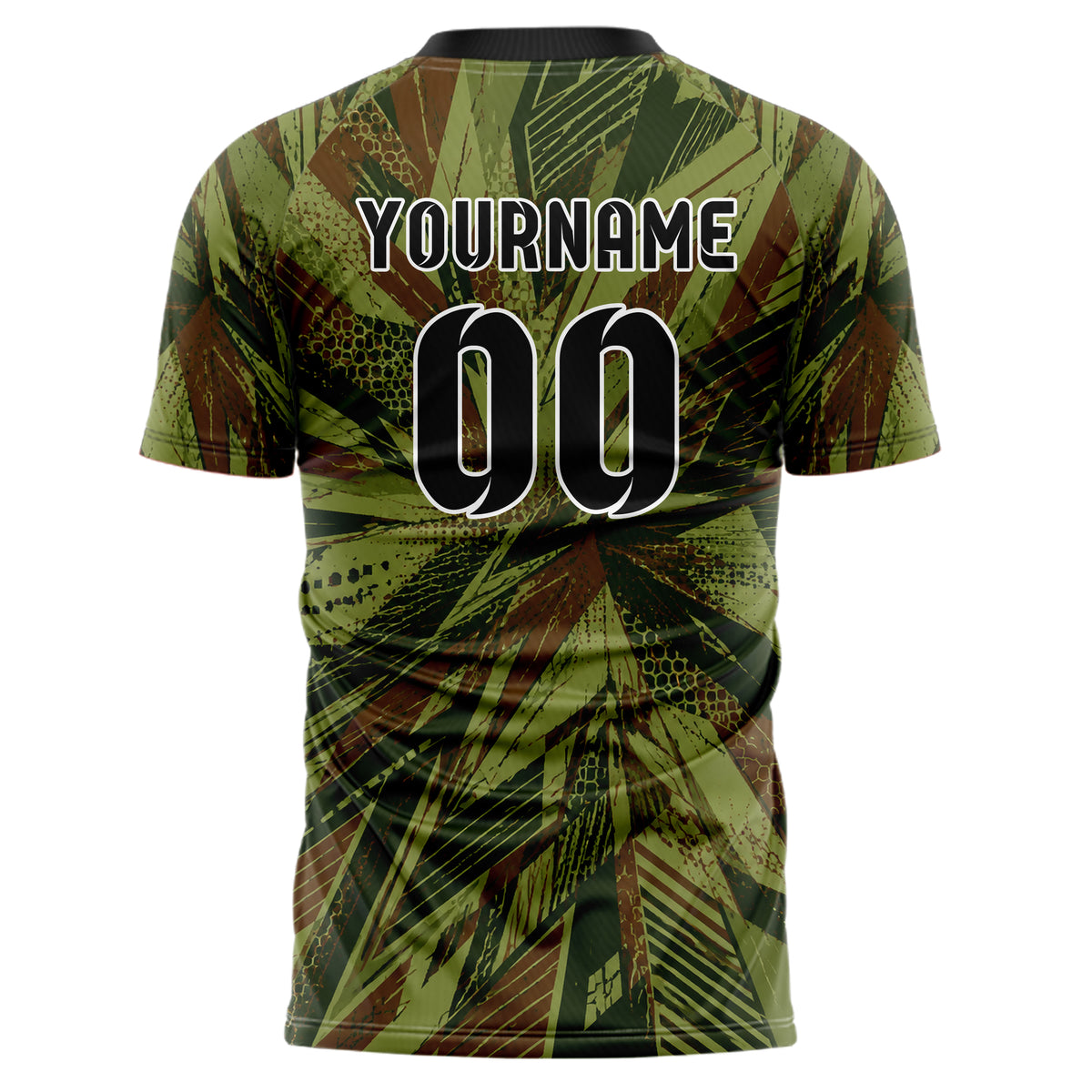 Olivgruen erdiges abstrakte Linien asymmetrische Vector Panels Design 12-0089 individuelles Fußballtrikot back