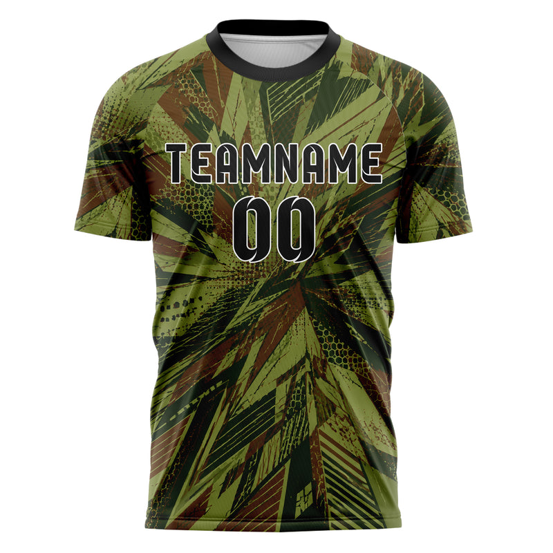Olivgruen erdiges abstrakte Linien asymmetrische Vector Panels Design 12-0089 individuelles Fußballtrikot front