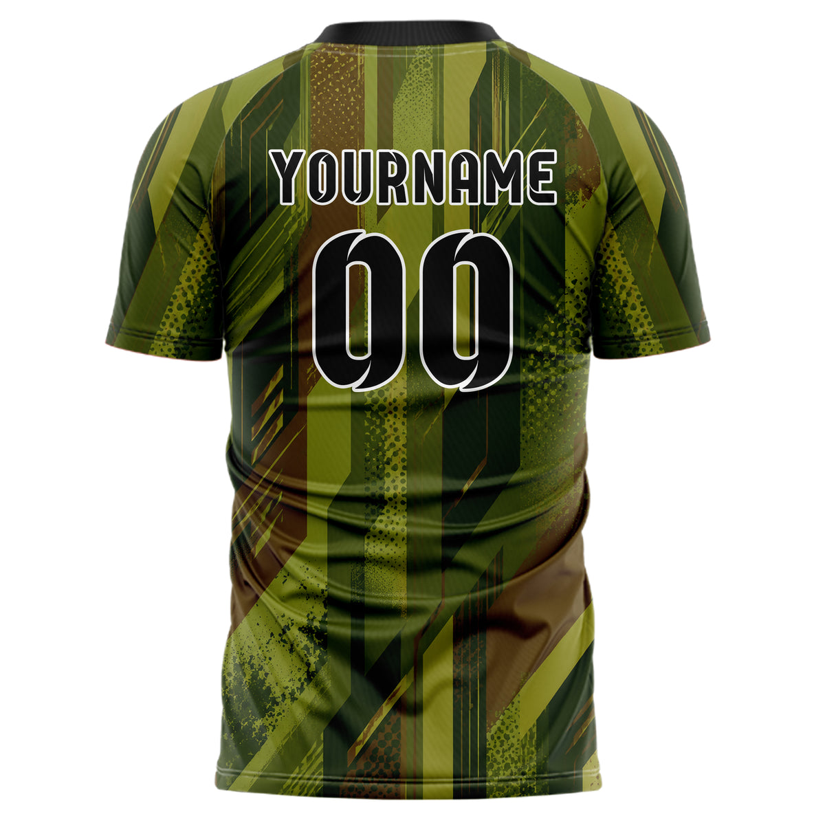 Olivgruen erdiges abstrakte Linien diagonale Streamlines Design 12-0347 individuelles Fußballtrikot back