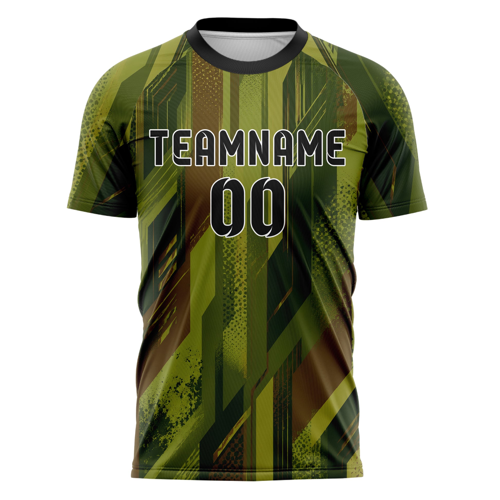 Olivgruen erdiges abstrakte Linien diagonale Streamlines Design 12-0347 individuelles Fußballtrikot front