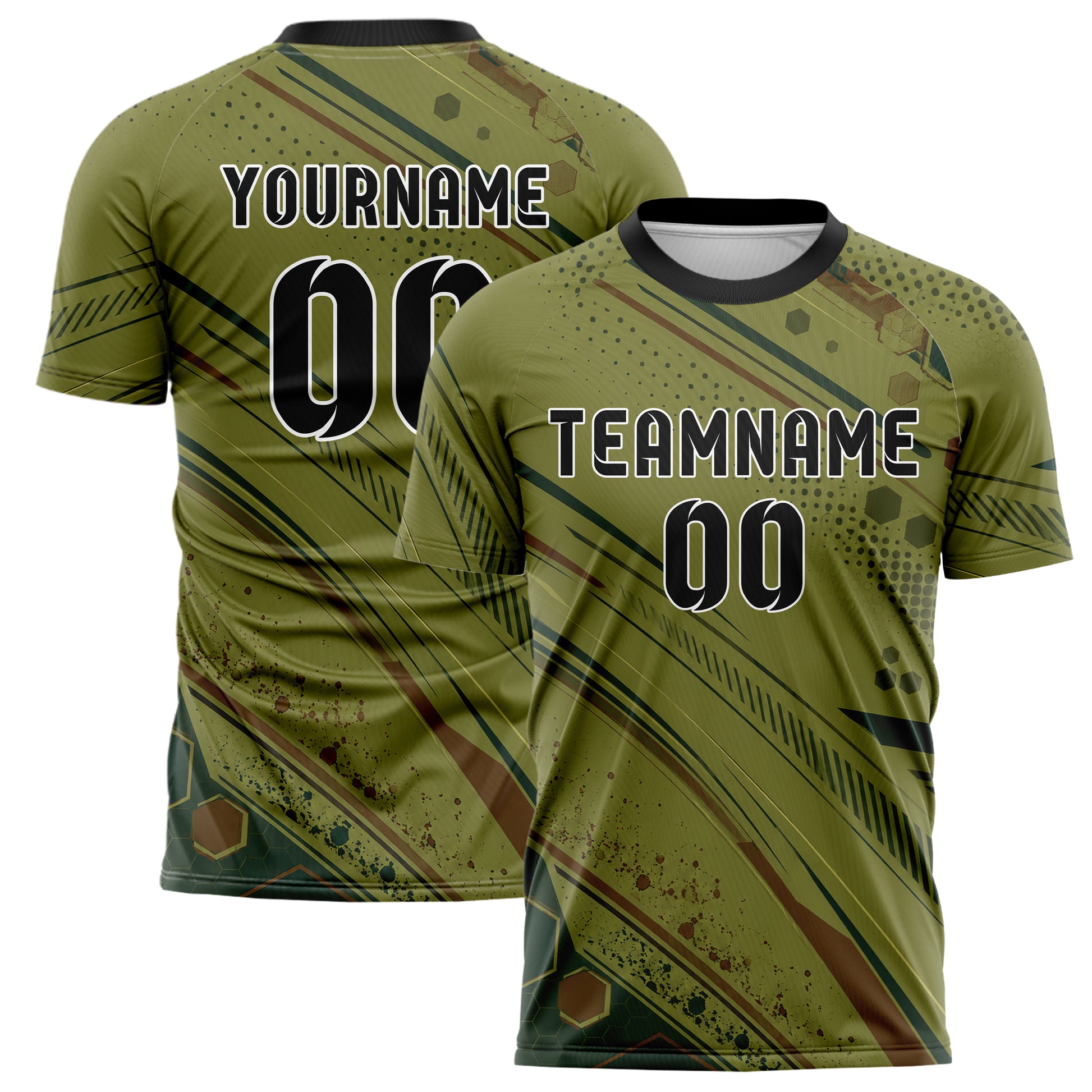 Olivgruen erdiges abstrakte Linien Hexagons Curve Lines Design 12-0101 individuelles Fußballtrikot main