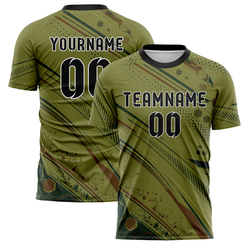 Olivgruen erdiges abstrakte Linien Hexagons Curve Lines Design 12-0101 individuelles Fußballtrikot main
