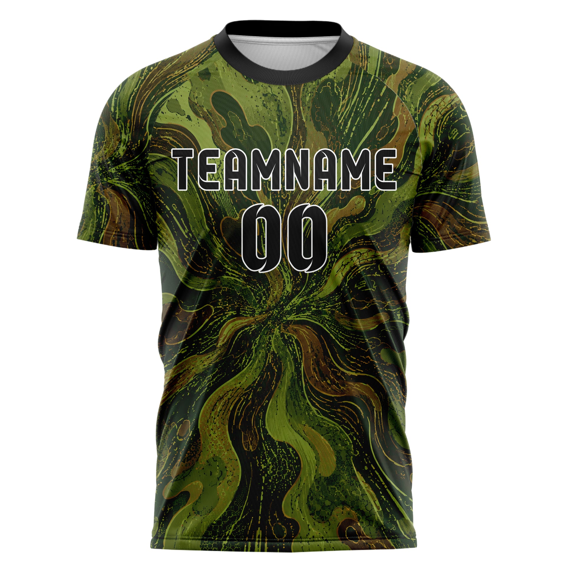 Olivgruen erdiges abstrakte Linien Organic Blobs Outline Design 12-0092 individuelles Fußballtrikot front