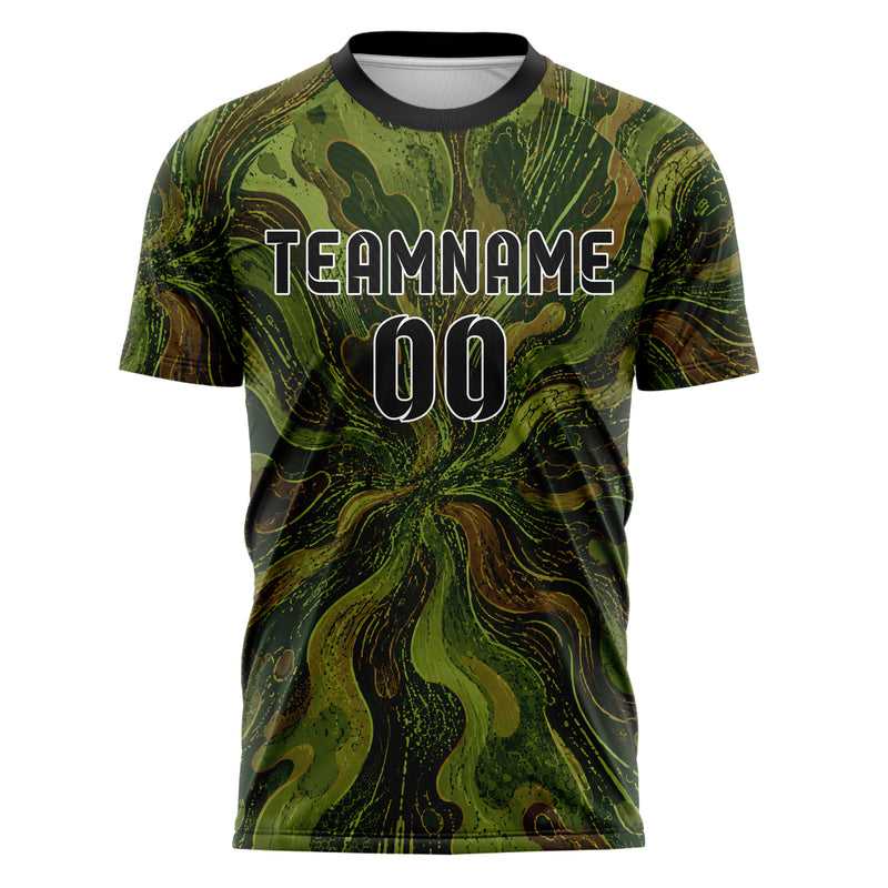Olivgruen erdiges abstrakte Linien Organic Blobs Outline Design 12-0092 individuelles Fußballtrikot front