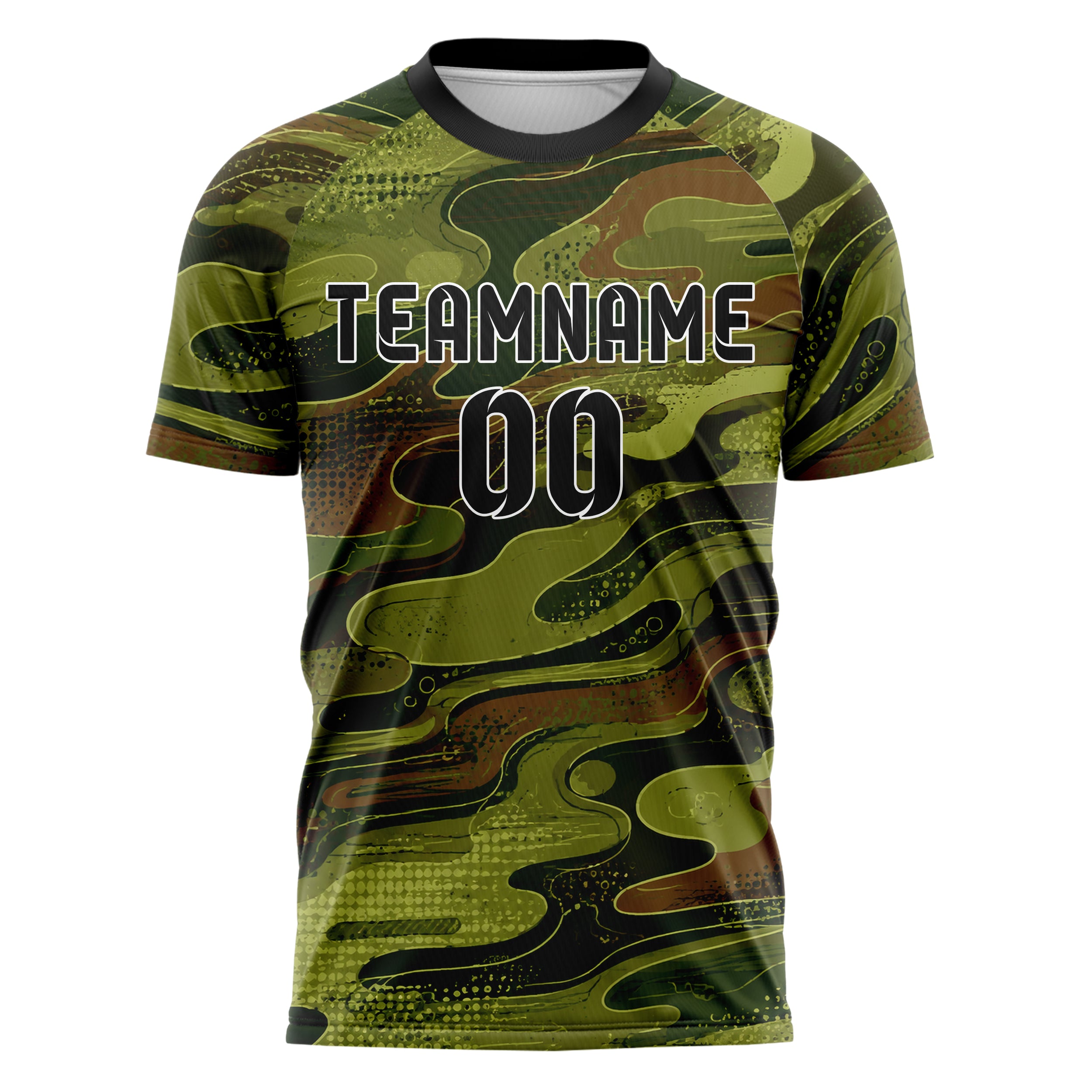Olivgruen erdiges abstrakte Linien Organic Blobs Outline Design 12-0164 individuelles Fußballtrikot front